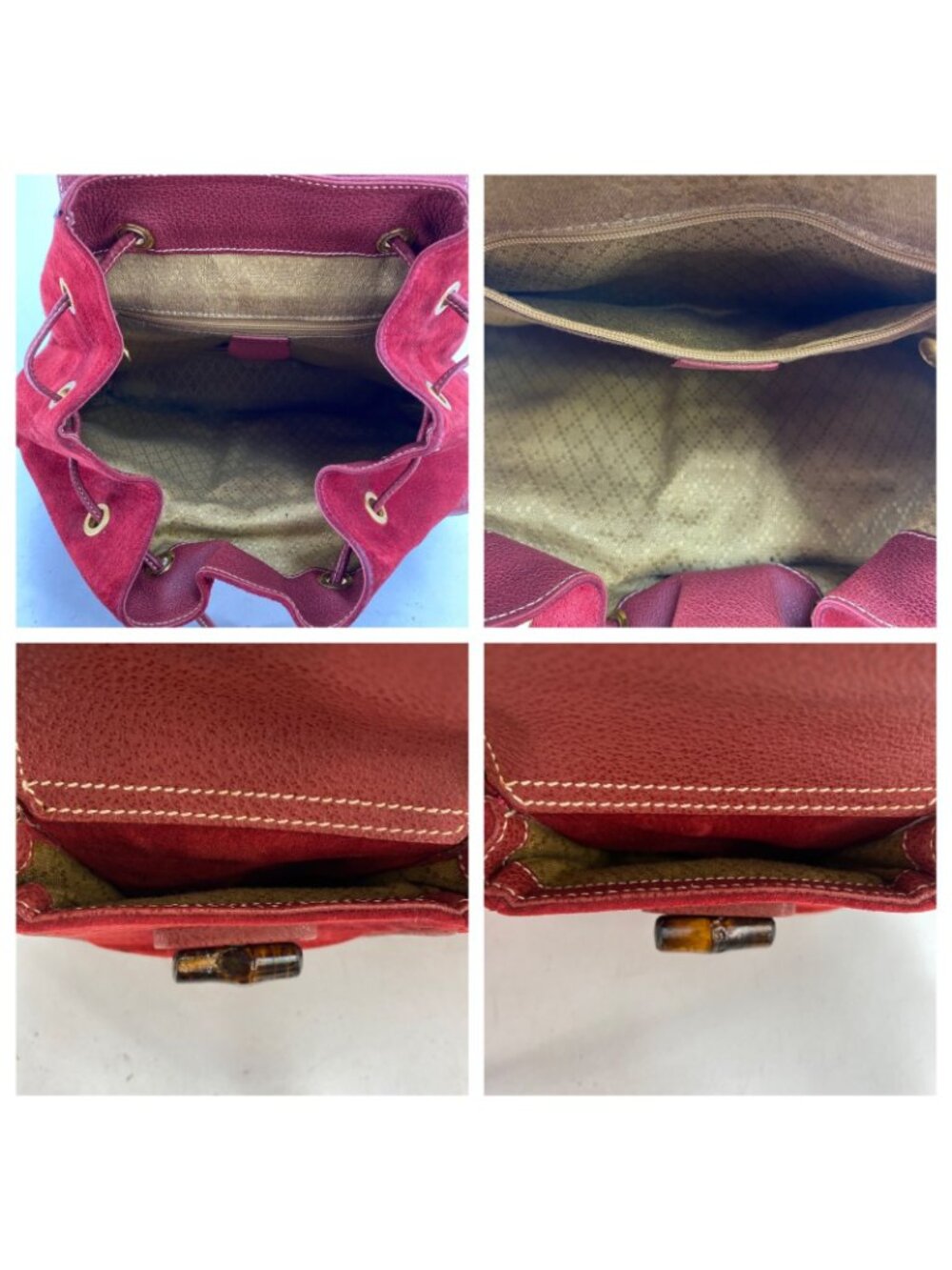 Gucci Backpack Suede Red Travel Business Bamboo - Picture 8 of 15
